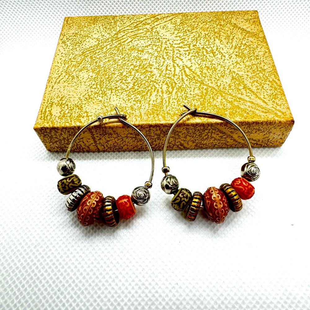 Women’s Vintage Multi-colored Bead Hoops.